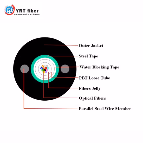 Outdoor Armored Singlemode Fiber Optic Cable with G652D Fiber HDPE Jacket GYXTW